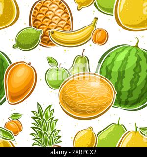 Vector fruit Seamless Pattern, fond carré avec des fruits de bande dessinée simples volants pour le papier d'emballage ou le linge de lit, placard sans couture avec fla assorti Illustration de Vecteur