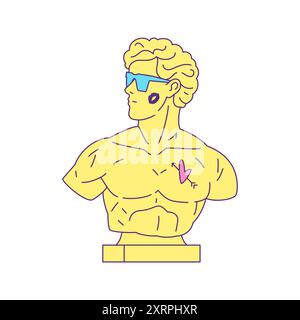 Y2K ancien homme grec macho dans des lunettes de soleil buste contemporain pop art icône illustration plate vectorielle. Antique mythologie romaine Dieu gypse statue surréaliste m Illustration de Vecteur