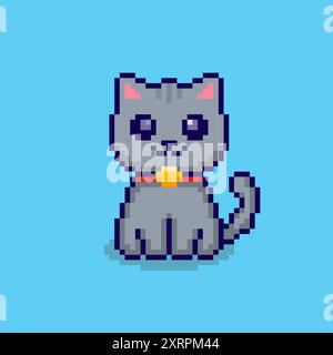 Illustration vectorielle de chat gris mignon avec Pixel Art Design, parfait pour les conceptions à thème d'actifs de jeu Illustration de Vecteur