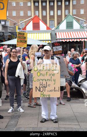 Démo anti-raciste Norwich 10 août 2024 Royaume-Uni Banque D'Images