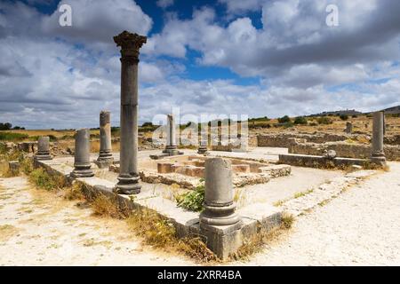 Volubilis est une ville berbère-romaine partiellement fouillée au Maroc Banque D'Images