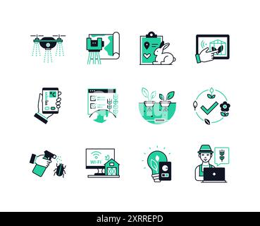 Smart Farm - icônes de style de conception de ligne définies Illustration de Vecteur