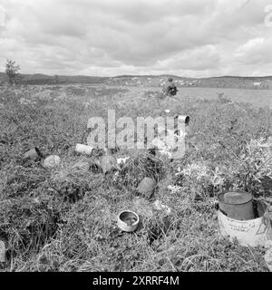 Current 33-4-1967 : la nature comme bac à litière. Les randonneurs ne sont pas doués pour emporter leurs ordures avec eux quand ils vont se promener. De plus en plus de nature est jonchée par les humains, et elle devient de plus en plus visible. Les cabines en arrière-plan, les ordures au premier plan. Dans ce bourbier sans voie, les boîtes se trouvent comme les traces de la civilisation. Photo : Sverre A. Børretzen / Aktuell / NTB ***PHOTO NON TRAITÉE*** ce texte d'image est traduit automatiquement ce texte d'image est traduit automatiquement Banque D'Images