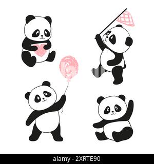 Ensemble panda mignon. Illustration vectorielle d'ours pour enfants Illustration de Vecteur