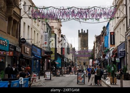 Vue générale (GV) de Bold Street et de l'église St Luc à Liverpool, Grande-Bretagne. Image prise le 5 août 2024. © Belinda Jiao jiao.bilin@gmail.com 07 Banque D'Images