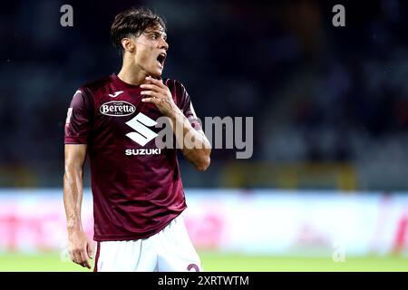 Turin, Italie. 11 août 2024. Samuele Ricci du Torino FC fait des gestes lors du match de la Coppa Italia Round of 32 entre le Torino FC et le Cosenza Calcio au Stadio Olimpico le 11 août 2024 à Turin, Italie . Crédit : Marco Canoniero/Alamy Live News Banque D'Images