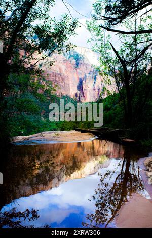 Vue sur les montagnes situées dans la région de Zion National Park, Utah, USA, avec une faible chute d'ADN des piscines. Banque D'Images