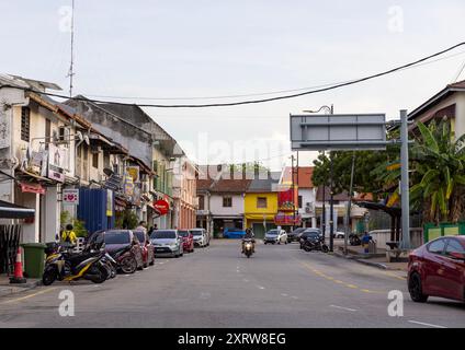 Rue avec boutiques patrimoniales, État de Melaka, Malacca, Malaisie Banque D'Images