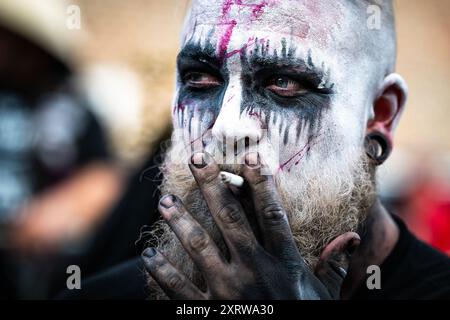 Jaromer, région de Nachod. 9 août 2024. Fans lors du 27e festival de musique extrême brutal Assault dans la forteresse Josefov près de Jaromer, région de Nachod, République tchèque, le 9 août 2024. Crédit : David Tanecek/CTK photo/Alamy Live News Banque D'Images