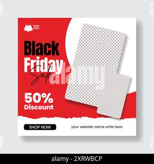 Bannière de publication d'offre de vente sur les médias sociaux pour la conception de modèle de rabais vendredi fou Illustration de Vecteur