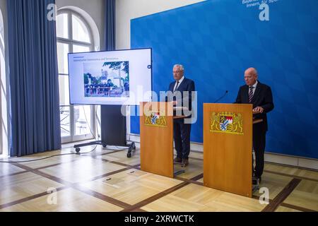 12 août 2024 : BURKHARD KOERNER (Burkhard KÃ¶rner) Praesident du Verfassungsschutz bavarois avec JOACHIM HERRMANN, ministre de l'intérieur de l'État de Bavière. Le Verfassungsschutz bavarois (services secrets, Bureau pour la protection de la Constitution) a publié le rapport semestriel 2024 détaillant les menaces pesant sur l'État de Bavière et le pays. Crédit : ZUMA Press, Inc/Alamy Live News Banque D'Images