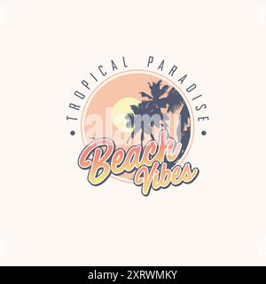 Tee-shirt rétro imprimé été Beach Vibes Tropical Paradise Illustration de Vecteur