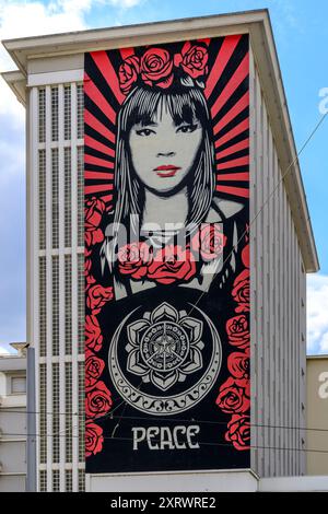 Murale géante appelée Rose Girl par l'artiste américain Shepard Fairey. Achevé en juin 2019 dans le cadre du Grenoble Street Art Fest. Symbole de paix et d'harmonie Banque D'Images