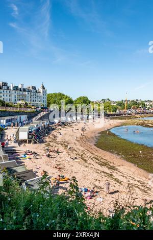 Torquay, Royaume-Uni. 12 août 2024. Les amateurs de plage profitent au maximum du temps le jour le plus chaud de l'année jusqu'à présent, sur la plage de Torquay. Crédit : Thomas Faull/Alamy Live News Banque D'Images