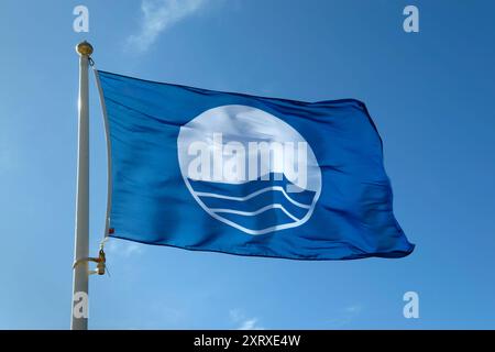 Drapeau signifiant le prix annuel certifié de la qualité de l'eau pour une plage. Sur cette image, l'année du prix a été supprimée. Banque D'Images