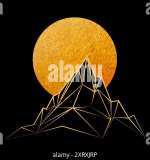 Pic de montagne doré et lune Illustration de Vecteur