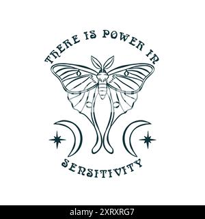 Design papillon céleste avec motivation disant qu'il y a puissance, c'est sensibilité Illustration de Vecteur