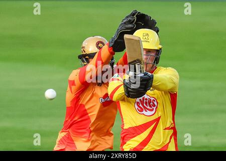 Birmingham, Royaume-Uni. 12 août 2024. Tom Alsop de Trent Rockets lors du Hundred Women's match opposant Birmingham Phoenix et Trent Rockets à Edgbaston Cricket Ground, Birmingham, en Angleterre, le 12 août 2024. Photo de Stuart Leggett. Utilisation éditoriale uniquement, licence requise pour une utilisation commerciale. Aucune utilisation dans les Paris, les jeux ou les publications d'un club/ligue/joueur. Crédit : UK Sports pics Ltd/Alamy Live News Banque D'Images