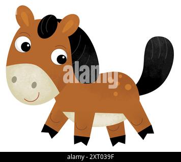 Dessin animé Happy Farm animal cheval étalon poney illustration isolée pour les enfants Banque D'Images