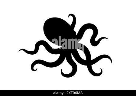 Icône vectorielle de silhouette de poulpe. Octopus design noir silhouette kraken Sea animal logo océan. Illustration de Vecteur