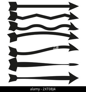 Ensemble de flèches dessinées à la main. Collection de divers dessins de flèche avec des styles artistiques uniques. Illustration vectorielle. Illustration de Vecteur