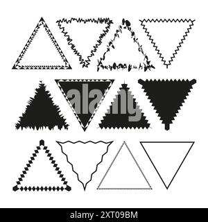 Icônes triangulaires abstraites. Cadres dessinés à la main. Noir et blanc. Formes géométriques. Illustration de Vecteur