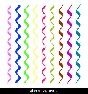 Ensemble de lignes ondulées colorées. Illustration vectorielle multicolore. Rubans décoratifs abstraits. Illustration de Vecteur