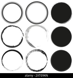 Cadres de cercles grunge. Bordures vectorielles noir et blanc. Divers styles de conception. Illustration de Vecteur