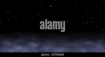 Fond de ciel nocturne avec des étoiles brillantes au-dessus d'un horizon sombre et brumeux. Illustration de Vecteur