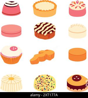 Variantes abstraites des icônes de gâteaux et de cookies Illustration de Vecteur