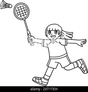 Joueur de badminton a frappé Shuttlecock Isolated Coloring Illustration de Vecteur