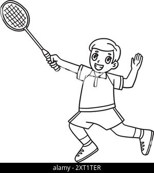 Joueur de badminton saut avec raquette isolé Illustration de Vecteur