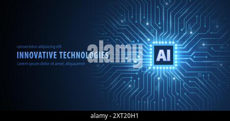 Carte de circuit en forme de cerveau avec puce. Intelligence artificielle, mémoire numérique Illustration de Vecteur
