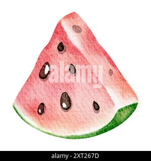 Aquarelle Watermelon Slice illustration de sur fond isolé. Baie de fruits d'été dessinée à la main pour l'étiquette de production. Dessert tropical juteux tranché. Banque D'Images