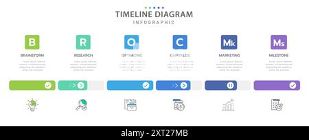 Modèle d'infographie pour les entreprises. 6 étapes de sujet calendrier moderne de diagramme Timeline, infographie vectorielle de présentation. Illustration de Vecteur