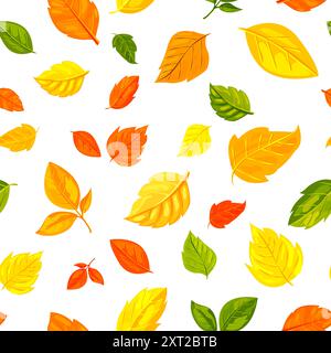 Feuilles d'automne colorées dans diverses nuances et formes sur un fond blanc. Concept de motif sans couture. Illustration vectorielle Illustration de Vecteur