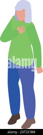 Une femme plus âgée saisit sa poitrine dans la douleur, ce qui peut signifier une crise cardiaque ou une autre urgence médicale Illustration de Vecteur