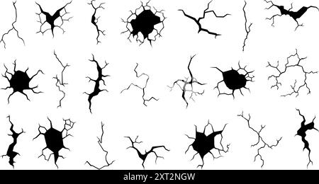 Ligne de fracture de la terre. Les lignes de fissures sèches divergent dans différentes directions. Trous noirs et fissure, traces isolées de séismes vecteur néotérique Illustration de Vecteur