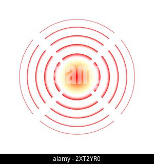 Repère circulaire rouge de localisation de la douleur. Symbole abstrait de lieu de chasse. Marqueur de point douloureux ou de partie du corps blessée. Publicité anti-douleur et affiches d'information médicale élément de conception eps isolé Illustration de Vecteur