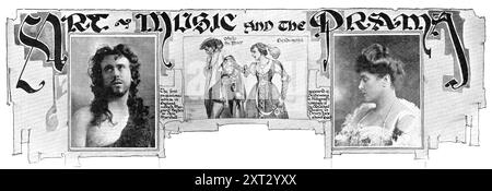 Art, musique et drame, 1909. Le chanteur d'opéra John Forsell, l'actrice Margaret Hughes et la dramaturge Lady Randolph Churchill. 'Le nouveau baryton de Covent Garden : M. Forsell, qui est apparu avec succès dans le rôle de Don Giovanni. M. Forsell, qui est un Suédois, a fait son London d&#xe9;mais à Covent Garden la semaine dernière, et est une recrue bienvenue sur la scène lyrique de ce pays. La photographie le montre comme Jokanaan dans "Salomé" de Richard Strauss. Photo de Heckscher. Othello le Maure et Desdemona. 'La première actrice professionnelle en Angleterre nommée Margaret Hughes ou Ann Marshall - est apparue comme Desdemona dans Banque D'Images