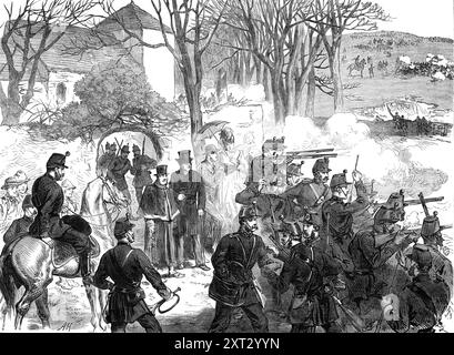 The Easter Volunteer Review : la défense d'Ovingdean, 1870. Des soldats britanniques participent à un événement annuel près de Brighton: un "...simulacre de combat le lundi de Pâques, dans lequel le corps des Volunteer Rifle de Londres et des comtés voisins, dont quelques-uns venaient du Lancashire ou du Yorkshire, a rassemblé le nombre de 26 000 à Brighton Downs... le résultat préordonné, comme d'habitude, a été une bataille à tirage nul; chaque armée se contentait de se retirer, sans disconvenance ni crainte de poursuite, du terrain qu'elle avait été autorisée à gagner. Tiré de "Illustrated London News", 1870. Banque D'Images