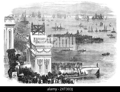 Le duc d'Édimbourg en Chine : débarquement du prince à Hong-Kong, 1870. Gravure d'après une photographie de Mr. J. Thomson. Les progrès de son Altesse Royale le duc d'Édimbourg dans ses voyages et voyages parmi les provinces asiatiques et les dépendances du grand empire de la reine Victoria, et ses visites de passage à ceux de la Chine et du Japon, a été enregistré, de temps en temps, au cours des deux derniers mois...[à Hong Kong] le Prince... a assisté à plusieurs divertissements publics, en plus de poser la première pierre du nouveau chœur de la cathédrale de Jean, et d'ouvrir officiellement le nouvel Hôtel de ville...[notre il Banque D'Images