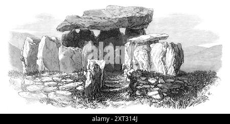 Vestiges préhistoriques à Jersey : le Pocquelaye Cromlech, 1870. La Pouquelaye de Faldouet, passage néolithique tombe construite c4000-3250 av. J.-C. 'La seule partie qui était visible depuis vingt ans était l'énorme pierre angulaire... vers l'an 1848, des fouilles ont été faites qui ont mis en lumière les blocs latéraux; et l'année dernière, le cromlech a encore été dénudé, et ses restes exposés... le nom de Pocquelaye, ou "pierre de fée", est celui donné à l'énorme pierre angulaire par la paysannerie superstitieuse de l'île, qui croient que les elfes et les sprites avaient l'habitude de tenir leurs fênes sur cette pierre... dans ce crom Banque D'Images