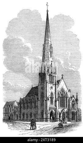 Wesleyan Methodist Church, North Brixton, [Londres], 1870. « Notre illustration montre le nouveau bâtiment, récemment achevé, pour l'hébergement de la congrégation méthodiste wesleyenne dans le quartier de Kennington Park et North Brixton. Les architectes sont messieurs John Tarring and sons, de Basinghall-Street ; et l'édifice, qui se trouve à Mostyn-Road, North Brixton, est d'un design élégant et majestueux. Tiré de "Illustrated London News", 1870. Banque D'Images