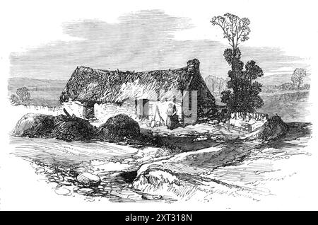 Sketches from Ireland : Mike Brannan's Cabanon in the Hundred acres Bog, 1870. '...un groupe de gendarmerie dehors la nuit dans le quartier de Keltullagh,... dans le but d'arrêter sur mandat une femme nommée Homan, qui était entré illégalement en possession d'une terre appartenant à un certain James Vesey, vit dans la lumière sombre un grand groupe d'hommes au centre d'une tourbière près de la cabane de Michael Brannan. En dirigeant leurs pas vers eux, les hommes ont arnaqué dans toutes les directions, et au moment où la police est arrivée à la cabane, la majorité avait fait leur évasion, et de ceux qui ne sont restés que sur Banque D'Images