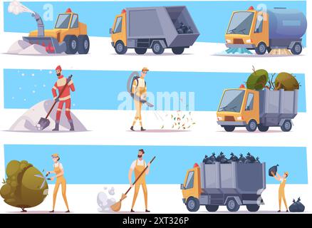 Nettoyage urbain. Véhicules pour nettoyer les rues des ordures vecteur exact transport de nettoyage de ville Illustration de Vecteur