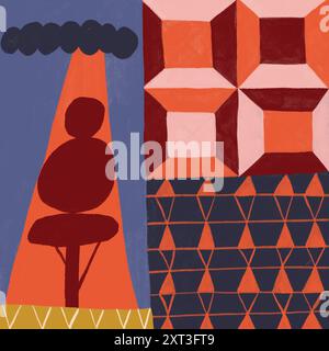 Illustration d'art abstrait mettant en vedette un mélange harmonieux de formes géométriques et de couleurs vibrantes, créant un design visuellement stimulant. Banque D'Images