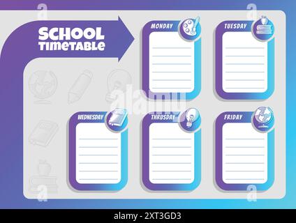 Calendrier scolaire mignon pour enfants, avec décoration colorée de papeterie scolaire dessinée à la main Illustration de Vecteur