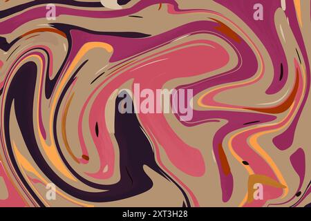 Un fond abstrait vibrant avec des tourbillons fluides dans les tons de violet, rose et brun. Banque D'Images