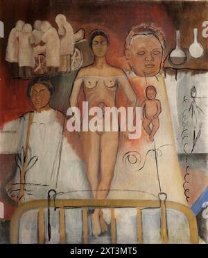 Frida et l'opération de césarienne ou l'hôpital, 1931. Trouvé dans la collection du Museo Frida Kahlo. Banque D'Images